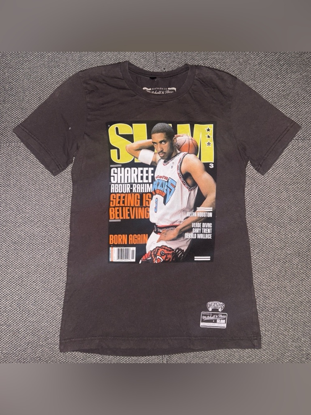 Mitchell & Ness Black Short Sleeve 'SLAM' Graphic Tee with Yellow & Orange Print